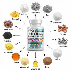 Allin1 Calcium Magnesium Zinc Supplement with Potassium, Copper, Strontium, Silica, Vitamin D3 K2, Boron, Vitamin B1 B12 Red Clover Herb Alfalfa Basil Pills for Men - PrimeBioHealth - canada supplements