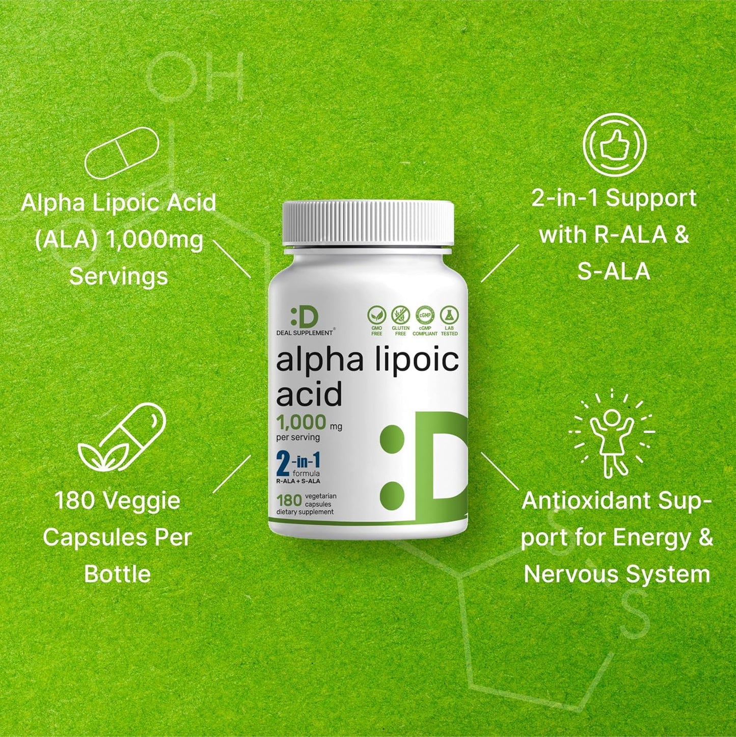 Alpha Lipoic Acid 1,000mg, 180 Veggie Capsules – 50/50 R-ALA & S-ALA for Max Bioavailability – Antioxidant Supplement – Energy & Nervous System Support – Non-GMO - PrimeBioHealth - canada supplements