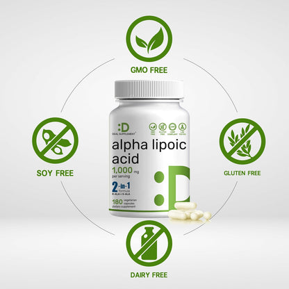 Alpha Lipoic Acid 1,000mg, 180 Veggie Capsules – 50/50 R-ALA & S-ALA for Max Bioavailability – Antioxidant Supplement – Energy & Nervous System Support – Non-GMO - PrimeBioHealth - canada supplements
