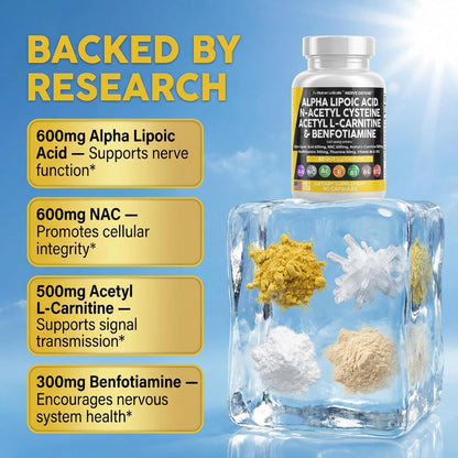 Alpha Lipoic Acid 600mg N-Acetyl Cysteine 600mg Acetyl L-Carnitine 500mg Benfotiamine 300mg - Nerve Support Supplement for Women and Men - PrimeBioHealth - canada supplements
