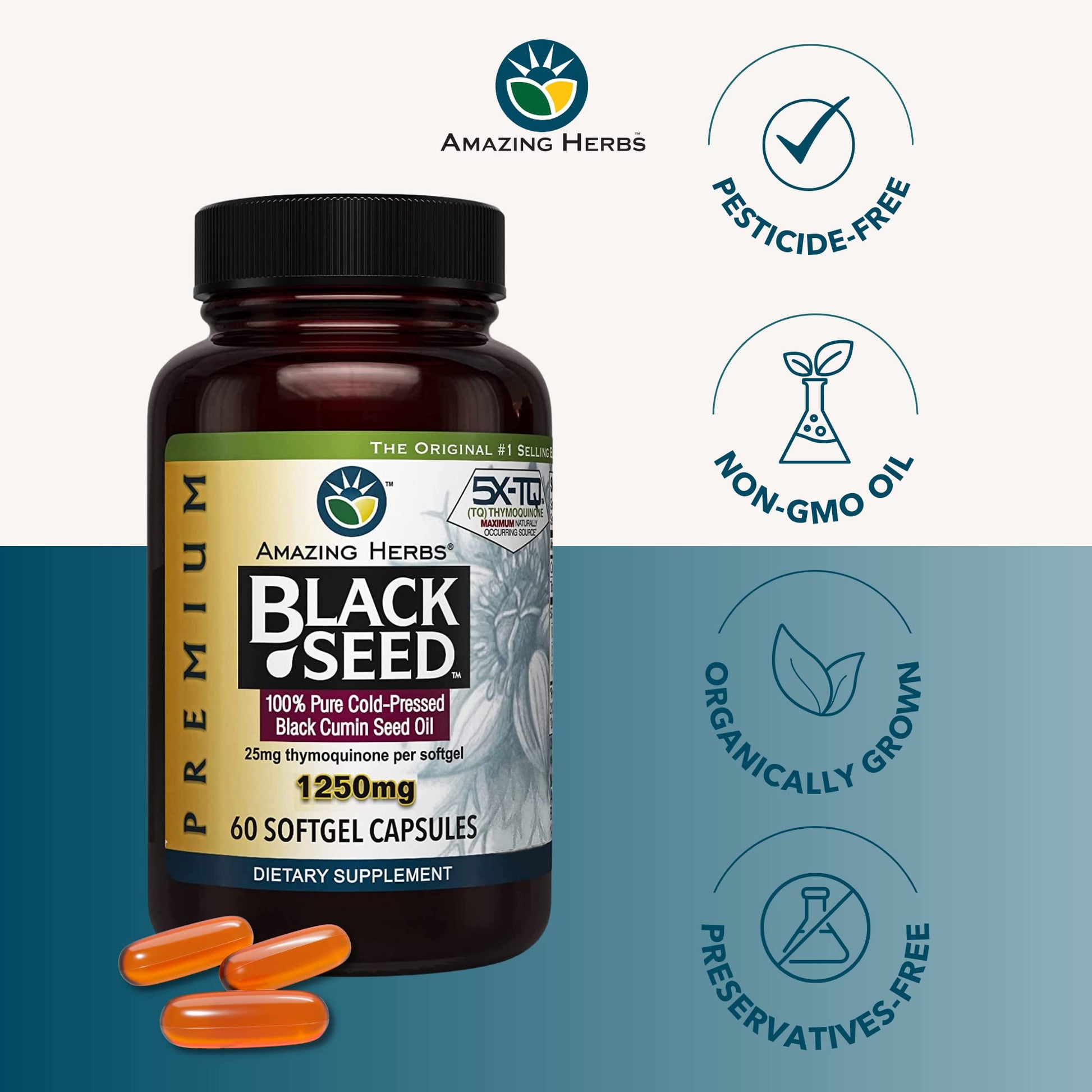 Amazing Herbs Premium Capsules - High Potency, Cold Pressed Nigella Sativa Aids in Digestive Health - PrimeBioHealth - canada supplements