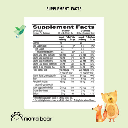 Amazon Brand - Mama Bear Organic Kids Multivitamin Gummies, Berry, Cherry & Orange, 60 Count, 1 Month Supply (Packaging May Vary) - PrimeBioHealth - canada supplements