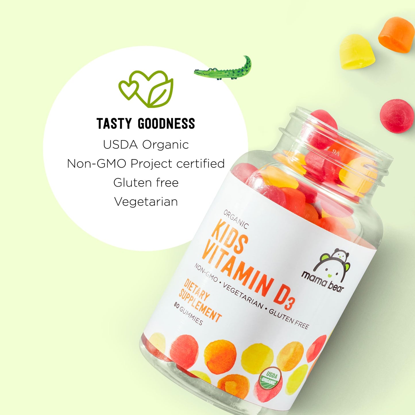 Amazon Brand - Mama Bear Organic Kids Vitamin D3 25 mcg (1000 IU) Gummies per serving, Bone and Immune Health, Strawberry, 80 Count - PrimeBioHealth - canada supplements