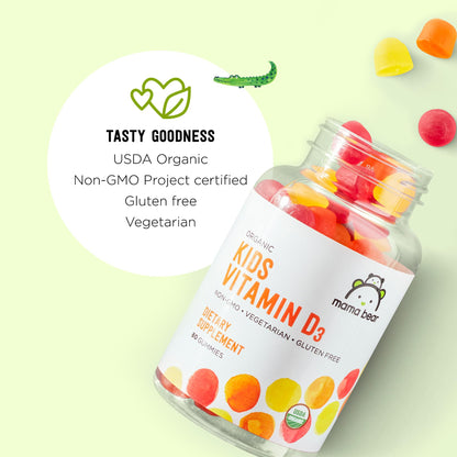 Amazon Brand - Mama Bear Organic Kids Vitamin D3 25 mcg (1000 IU) Gummies per serving, Bone and Immune Health, Strawberry, 80 Count - PrimeBioHealth - canada supplements
