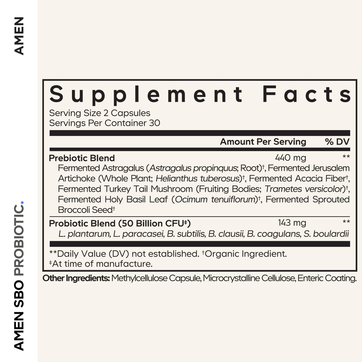 Amen Probiotics Supplement, SBO Probiotic and Organic Prebiotics, 50 Billion CFUs, Shelf Stable, No Refrigeration Required, Flora Daily Probiotic Formula for Women & Men - PrimeBioHealth - canada supplements