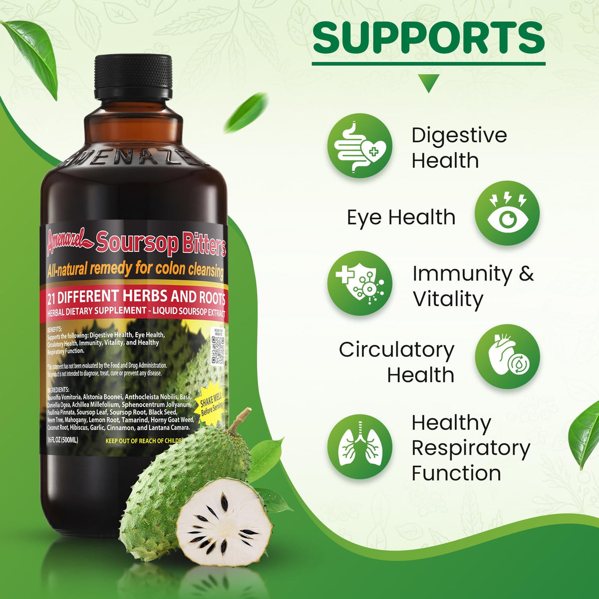 Amenazel Organic Soursop Bitters, 16 fl oz - PrimeBioHealth - canada supplements