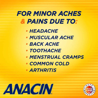 Anacin Aspirin & Caffeine Fast Pain Relief, Eases Minor Aches and Pains Due to Headache, Muscle Aches & Arthritis, 300 Count