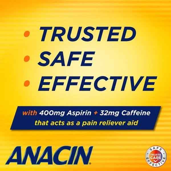 Anacin Fast Pain Relief Pain Reducer Aspirin Tablets, 200 Tabs (Value Pack of 2)