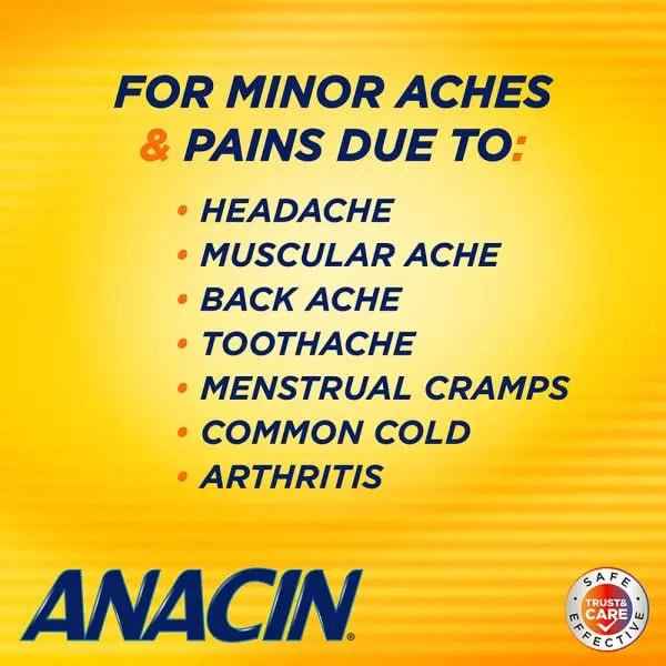 Anacin Fast Pain Relief Pain Reducer Aspirin Tablets, 200 Tabs (Value Pack of 2)