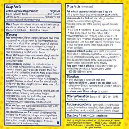 Anacin Fast Pain Relief Pain Reducer Aspirin Tablets, 200 Tabs (Value Pack of 2)