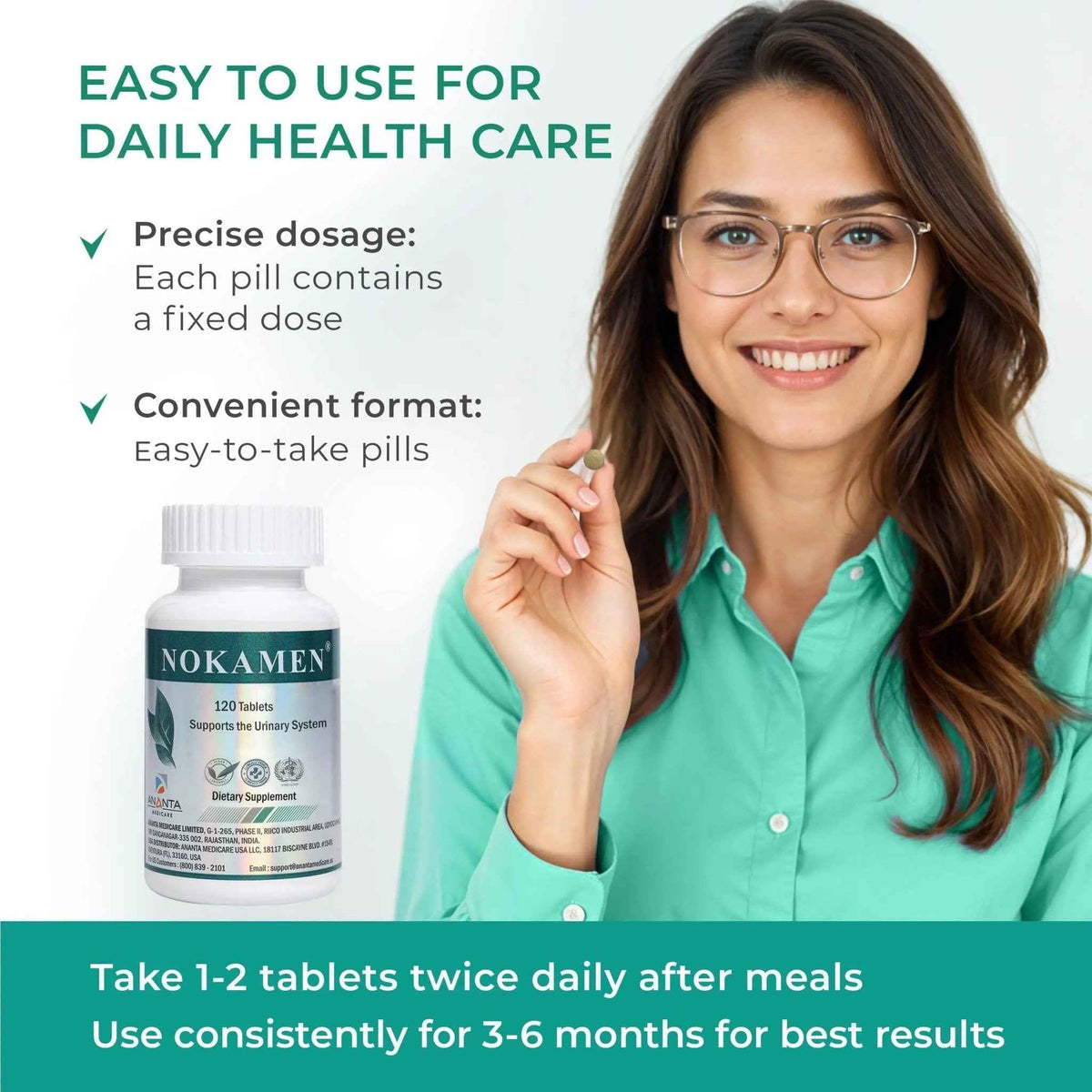 Ananta Medicare USA NOKAMEN – Kidney & Urinary Tract Support Herbal Formula, 120 Tabs