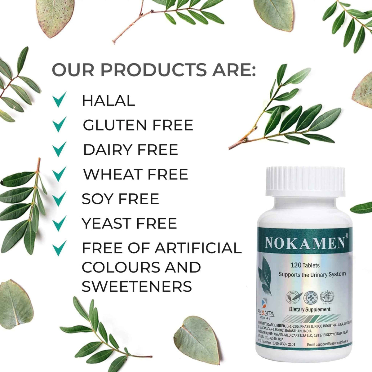 Ananta Medicare USA NOKAMEN – Kidney & Urinary Tract Support Herbal Formula, 120 Tabs