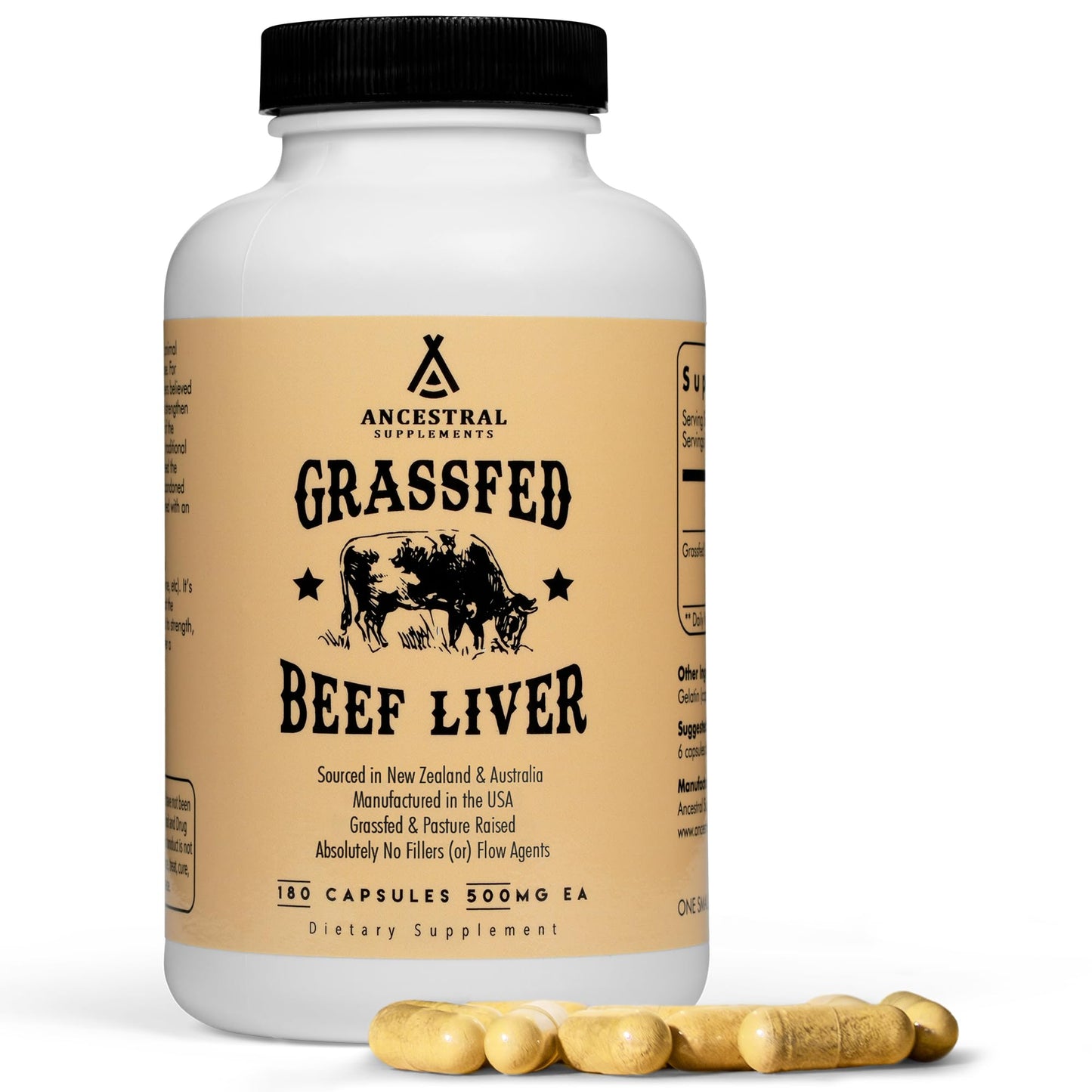 Ancestral Supplements Grass Fed Beef Liver 180 Capsules, Supports Energy Production, Detoxification, Digestion, Immunity and Full Body Wellness - PrimeBioHealth - canada supplements