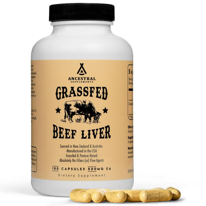 Ancestral Supplements Grass Fed Beef Liver 180 Capsules, Supports Energy Production, Detoxification, Digestion, Immunity and Full Body Wellness - PrimeBioHealth - canada supplements
