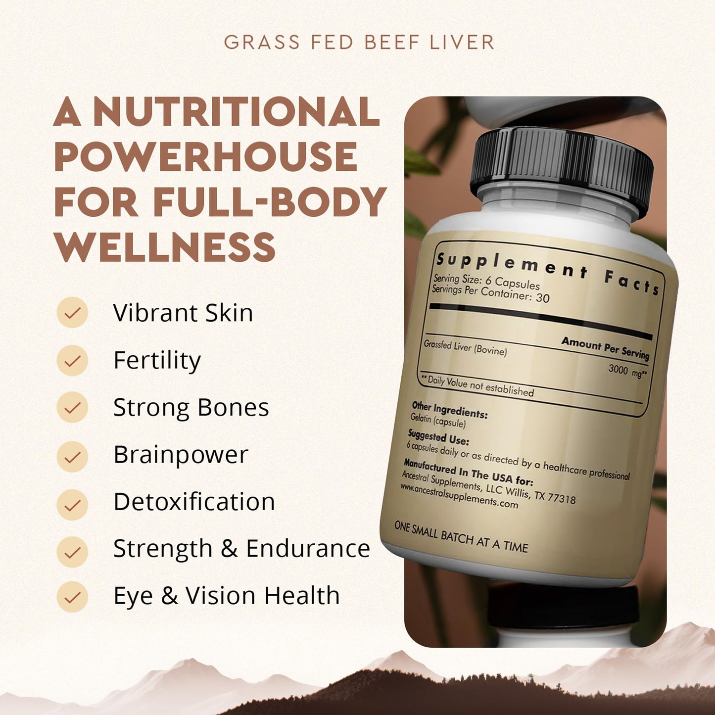 Ancestral Supplements Grass Fed Beef Liver 180 Capsules, Supports Energy Production, Detoxification, Digestion, Immunity and Full Body Wellness - PrimeBioHealth - canada supplements