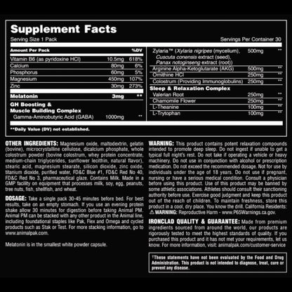 Animal PM - Sleep Aid for Adults Non-Habit Forming Relaxation Enhancer and Mood Support with Melatonin, L-Theanine, Zylaria, Zinc, Magnesium, Vitamin B6, GABA - PrimeBioHealth - canada supplements