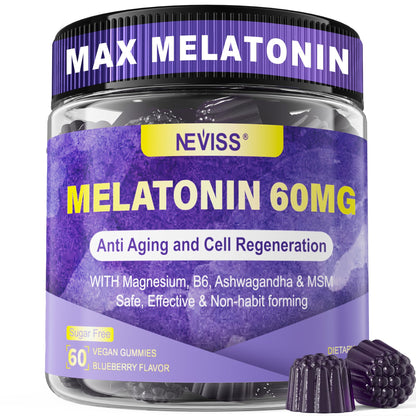 Antioxidant & Brain Support Melatonin 60mg 30mg for 50+ Adults | High Dose Melatonin for Anti-Aging & Immune | Extra Strength Melatonin Gummies with B6, Ashwagandha, Magnesium, MSM - 60 Gummies - PrimeBioHealth - canada supplements