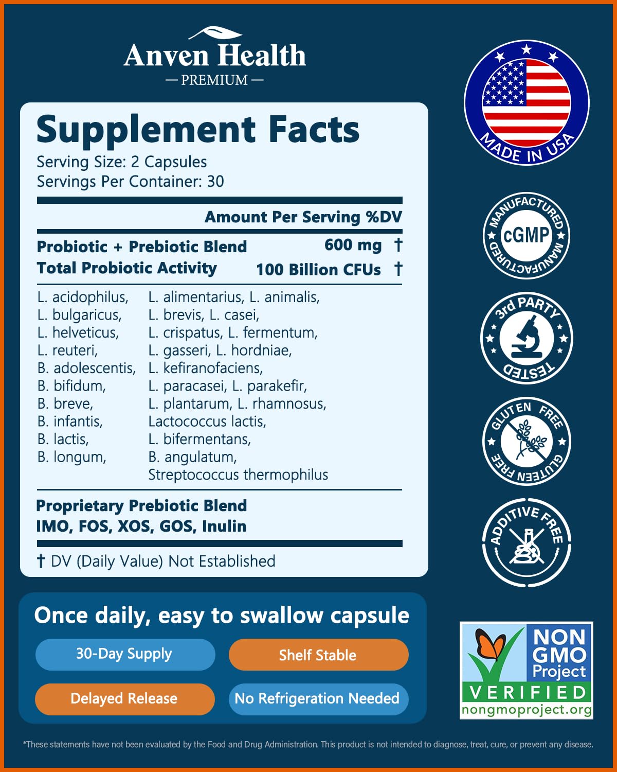 Anven Health 100 Billion Probiotics for Men and Women 27 Strains 5 Organic Prebiotics for Gut Digestive & Immune Health, Supports Diarrhea Gas Bloating, - PrimeBioHealth - canada supplements