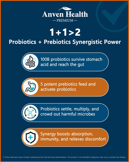 Anven Health 100 Billion Probiotics for Men and Women 27 Strains 5 Organic Prebiotics for Gut Digestive & Immune Health, Supports Diarrhea Gas Bloating - PrimeBioHealth - canada supplements