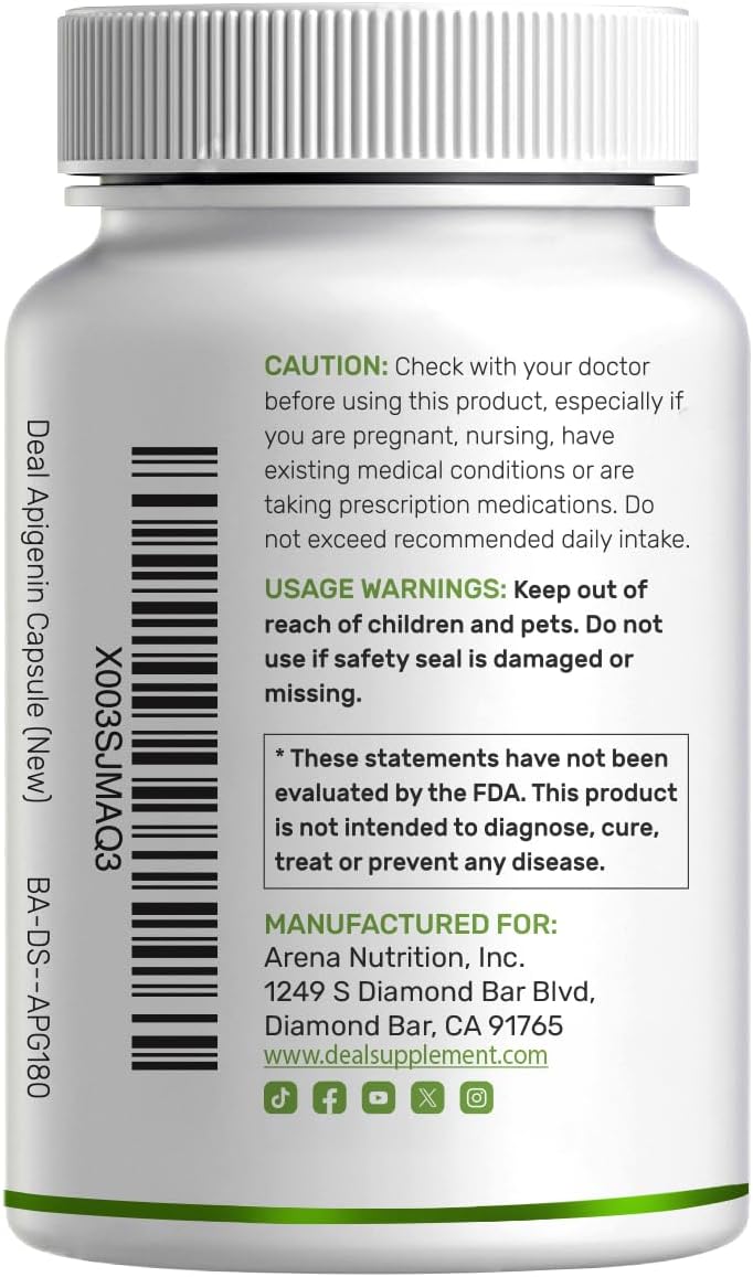 Apigenin, 100mg Per Serving, 240 Capsules – Raw Plant Extract from Chamomile Flower – Active Bioflavonoids & Antioxidants – Sleep & Relaxation Supplement – Non-GMO - PrimeBioHealth - canada supplements
