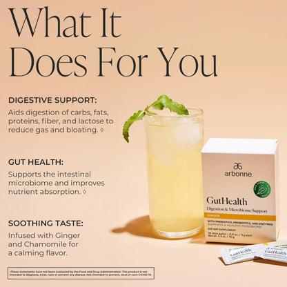 Arbonne Gut Health Digestion Support - Microbiome Prebiotic and Probiotic Drink Mix, Probiotic Powder and Prebiotic Powder - PrimeBioHealth - canada supplements