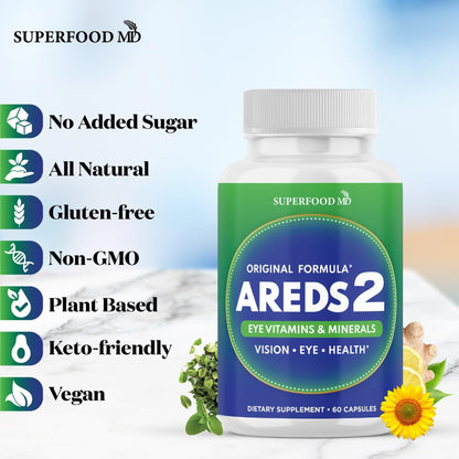 AREDS 2 Eye Vitamin & Mineral Supplement, Contains Lutein, Vitamin C, Zeaxanthin, Zinc & Vitamin E, with Added Copper - 60 Count - PrimeBioHealth - canada supplements
