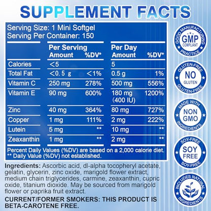 AREDS 2 Eye Vitamin & Mineral Supplement — Lutein and Zeaxanthin Supplement, Vitamin C & E, Zinc & Copper for Blue Light Protection, Eye Health Support - PrimeBioHealth - canada supplements
