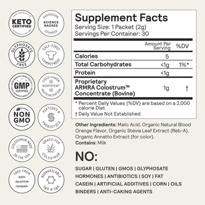 ARMRA Colostrum™ Powder | Blood Orange | Gut Health & Bloating | Skin & Hair | Immunity | Keto, Gluten & Fat-Free | 30 Servings - PrimeBioHealth - canada supplements
