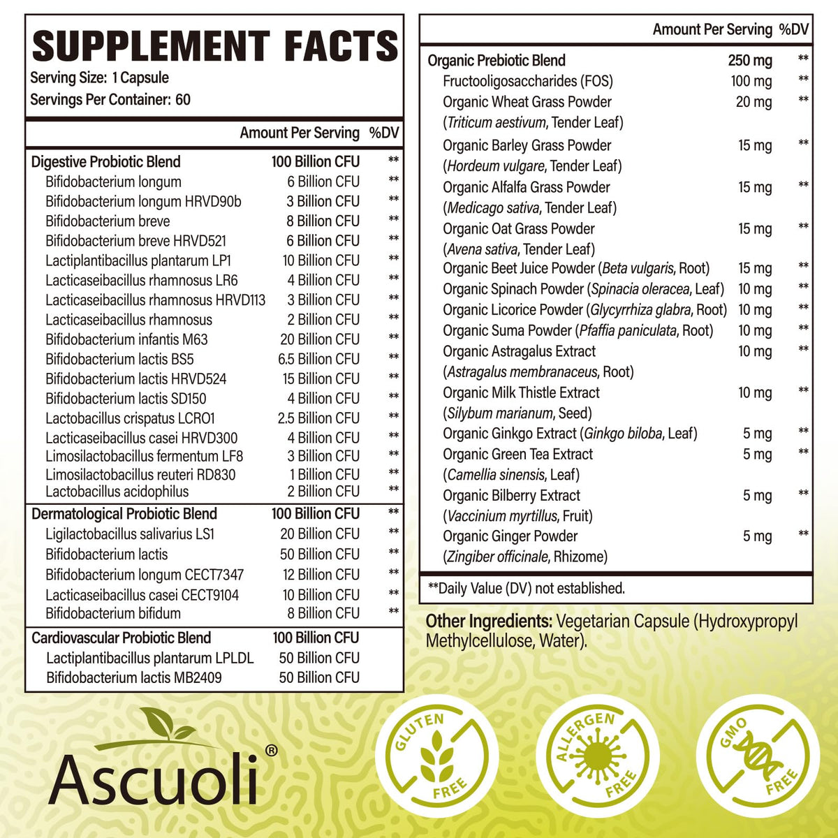 Ascuoli Probiotics for Women & Men - 300 Billion CFU, 24 Strains Probiotics + 15 Organic Herbs Blend, Daily Probiotic for Digestive Health, - PrimeBioHealth - canada supplements