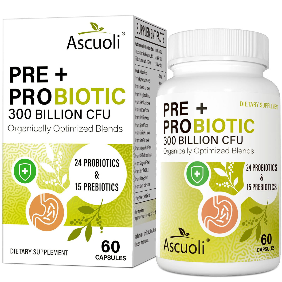 Ascuoli Probiotics for Women & Men - 300 Billion CFU, 24 Strains Probiotics + 15 Organic Herbs Blend, Daily Probiotic for Digestive Health, - PrimeBioHealth - canada supplements