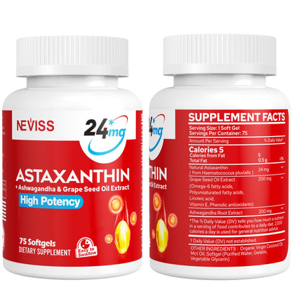 Astaxanthin Supplements 24mg, 5 Month Supply - Coconut MCT Oil, Fresh Microalgae Source w/Grape Seed Oil, Ashwagandha - Antioxidants for Healthy Skin, Eyes, Aging - Non-GMO & Gluten Free, 150 Softgels - PrimeBioHealth - canada supplements