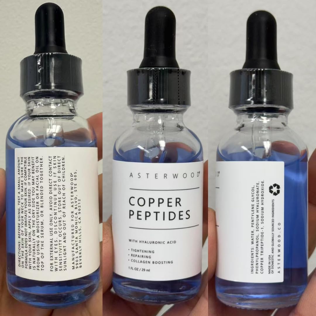 Asterwood Copper Peptides Serum for Face - with GHK-Cu Peptide and Hyaluronic Acid - Anti-Aging Facial Serum - 1 Fl Oz - PrimeBioHealth - canada supplements