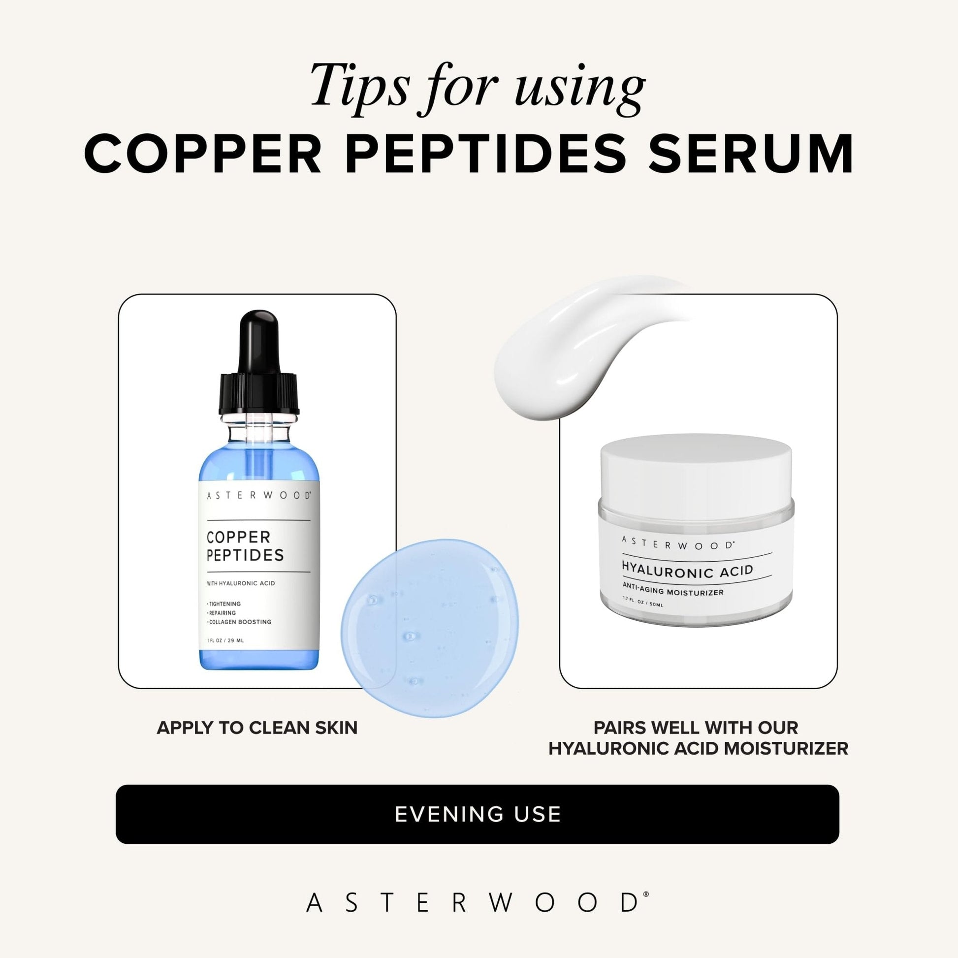 Asterwood Copper Peptides Serum for Face - with GHK-Cu Peptide and Hyaluronic Acid - Anti-Aging Facial Serum - 1 Fl Oz - PrimeBioHealth - canada supplements