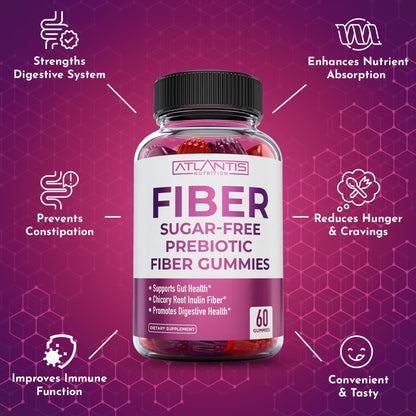 Atlantis Nutrition Sugar Free Fiber Gummies for Adults - 5G Fiber Supplement Formulated with 5.4G Prebiotic Digestive Blend/Serving - Supports Gut Health & Healthy Digestion - PrimeBioHealth - canada supplements