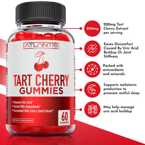 Atlantis Nutrition Tart Cherry Gummies with Celery Seed Extract - Advanced Uric Acid Cleanse for Immediate Relief | Joint Relief & Recovery - PrimeBioHealth - canada supplements