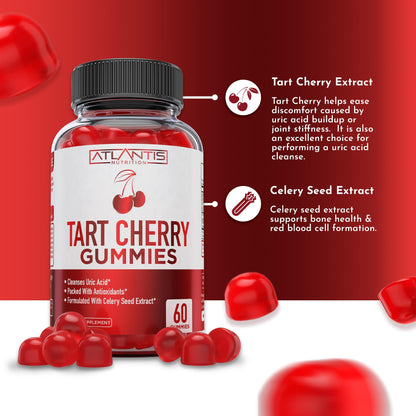 Atlantis Nutrition Tart Cherry Gummies with Celery Seed Extract - Advanced Uric Acid Cleanse for Immediate Relief | Joint Relief & Recovery - PrimeBioHealth - canada supplements