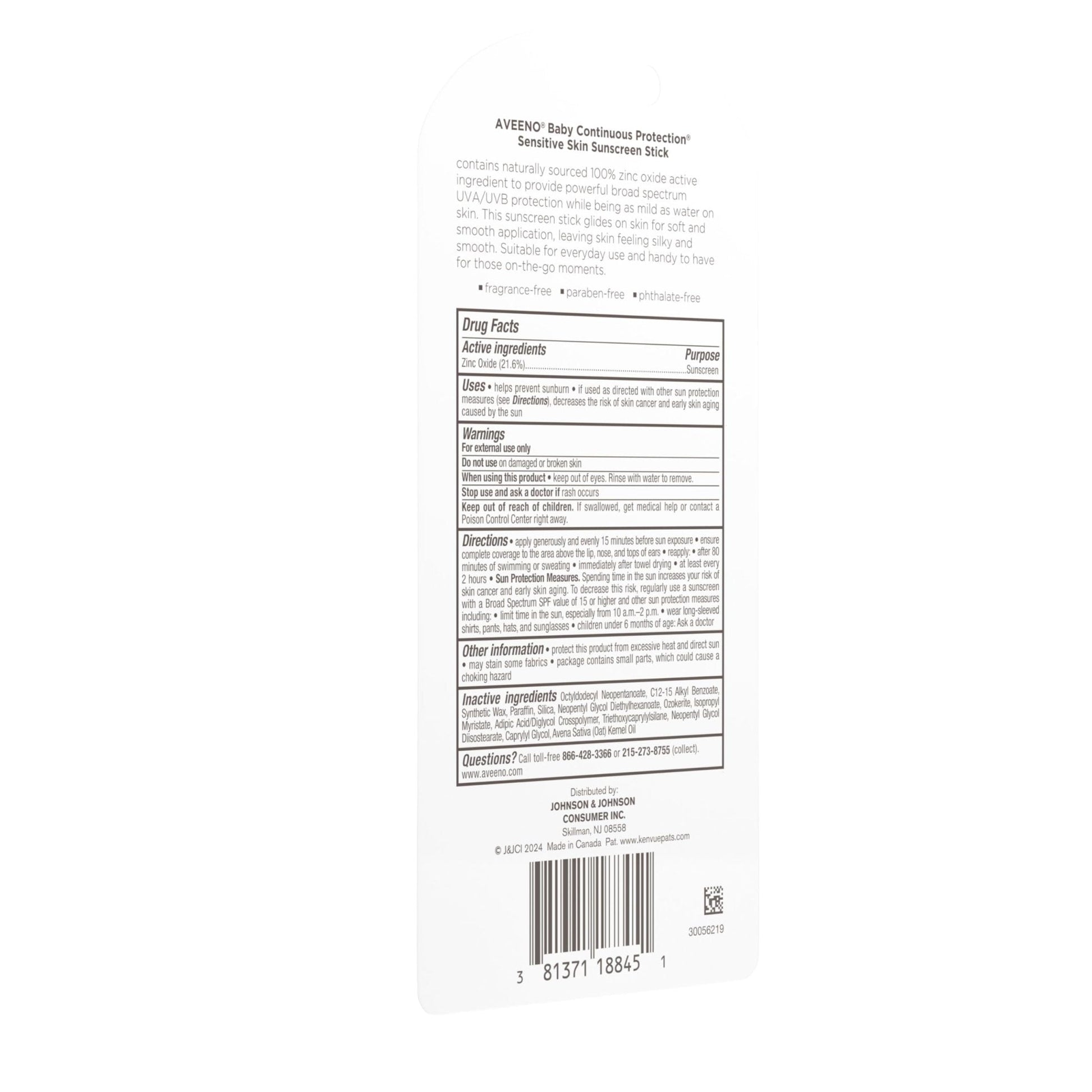 Aveeno Baby Continuous Protection Mineral Sunscreen Stick for Sensitive Skin with Broad Spectrum SPF 50 Protection for Face & Body - PrimeBioHealth - canada supplements