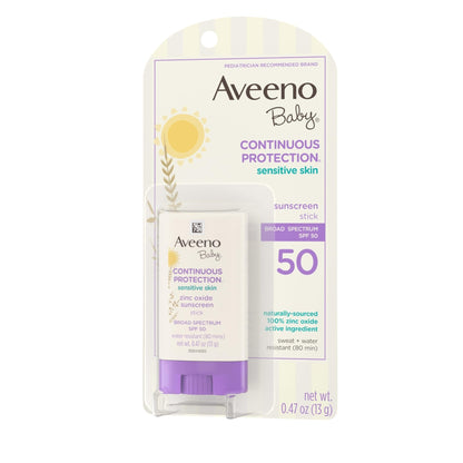 Aveeno Baby Continuous Protection Mineral Sunscreen Stick for Sensitive Skin with Broad Spectrum SPF 50 Protection for Face & Body - PrimeBioHealth - canada supplements
