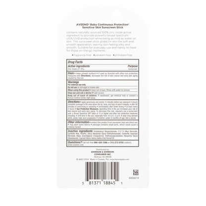 Aveeno Baby Continuous Protection Mineral Sunscreen Stick for Sensitive Skin with Broad Spectrum SPF 50 Protection for Face & Body - PrimeBioHealth - canada supplements