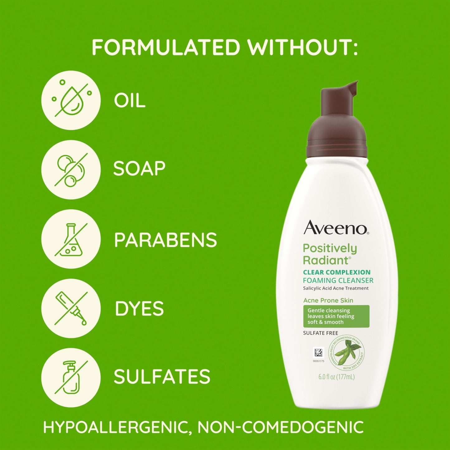 Aveeno Clear Complexion Foaming Oil-Free Facial Cleanser with Soy Extract & 0.5% Salicylic Acid, Acne Treatment Face - PrimeBioHealth - canada supplements