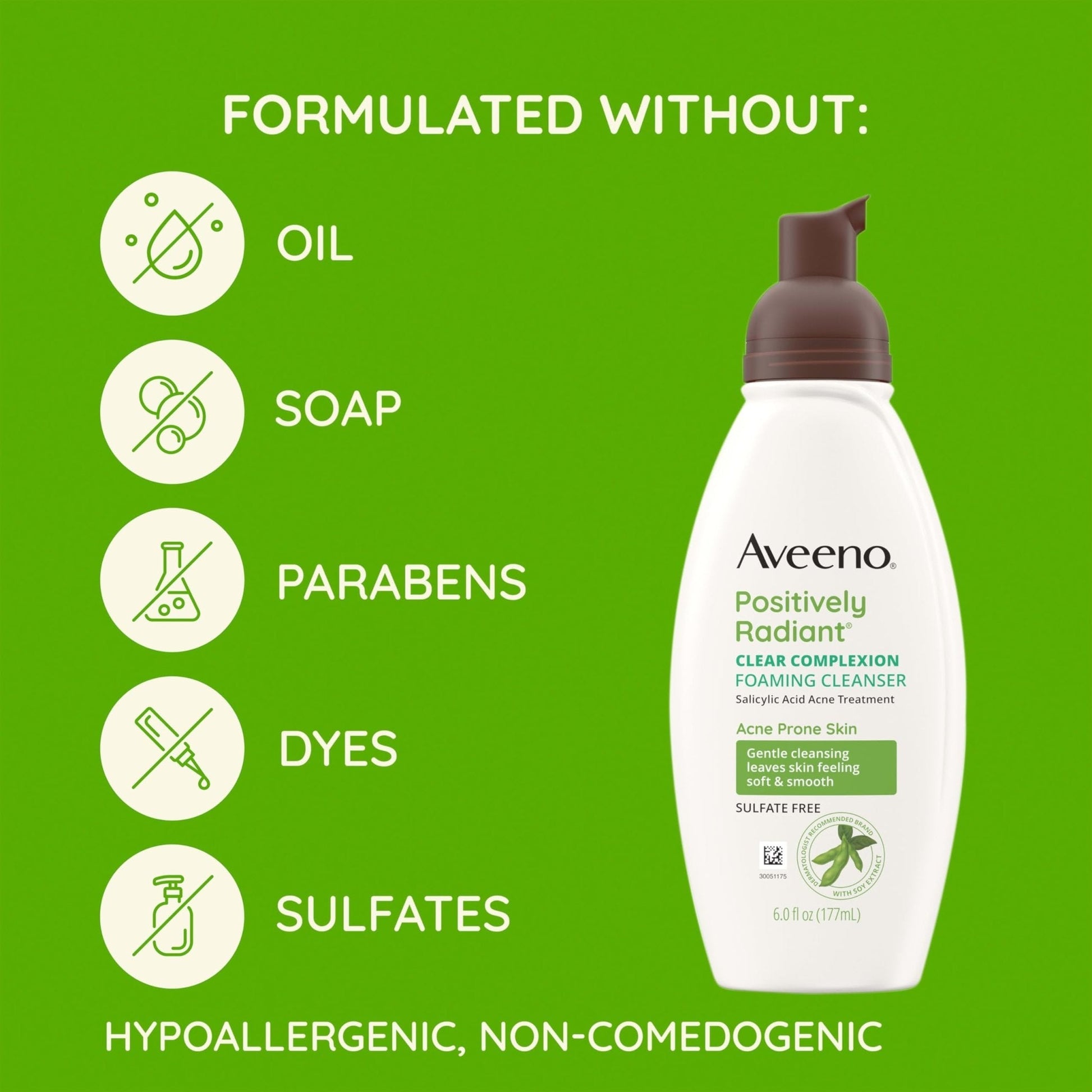 Aveeno Clear Complexion Foaming Oil-Free Facial Cleanser with Soy Extract & 0.5% Salicylic Acid, Acne Treatment Face - PrimeBioHealth - canada supplements