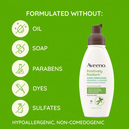 Aveeno Clear Complexion Foaming Oil-Free Facial Cleanser with Soy Extract & 0.5% Salicylic Acid, Acne Treatment Face - PrimeBioHealth - canada supplements