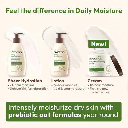 Aveeno Daily Moisturizing Cream with Prebiotic Oat & Shea Butter for Body, Face & Hands Moisturizer Cream - PrimeBioHealth - canada supplements