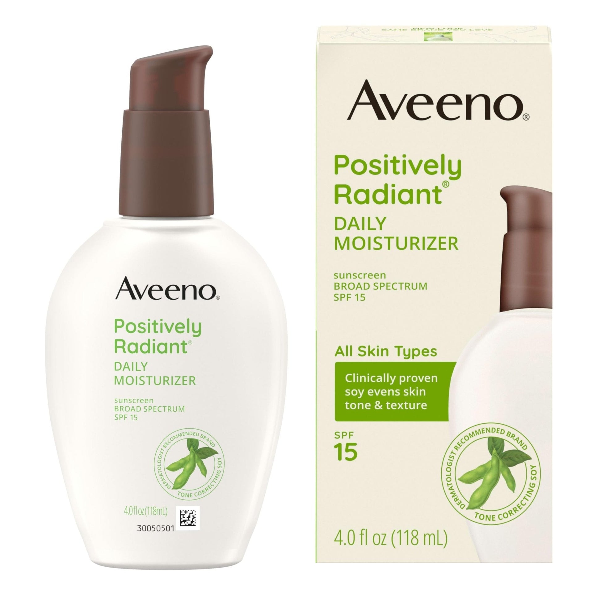 Aveeno Positively Radiant Daily Face Moisturizer with SPF 15 Sunscreen, Hydrating Facial Moisturizer with Soy Extract to Improve Skin - PrimeBioHealth - canada supplements