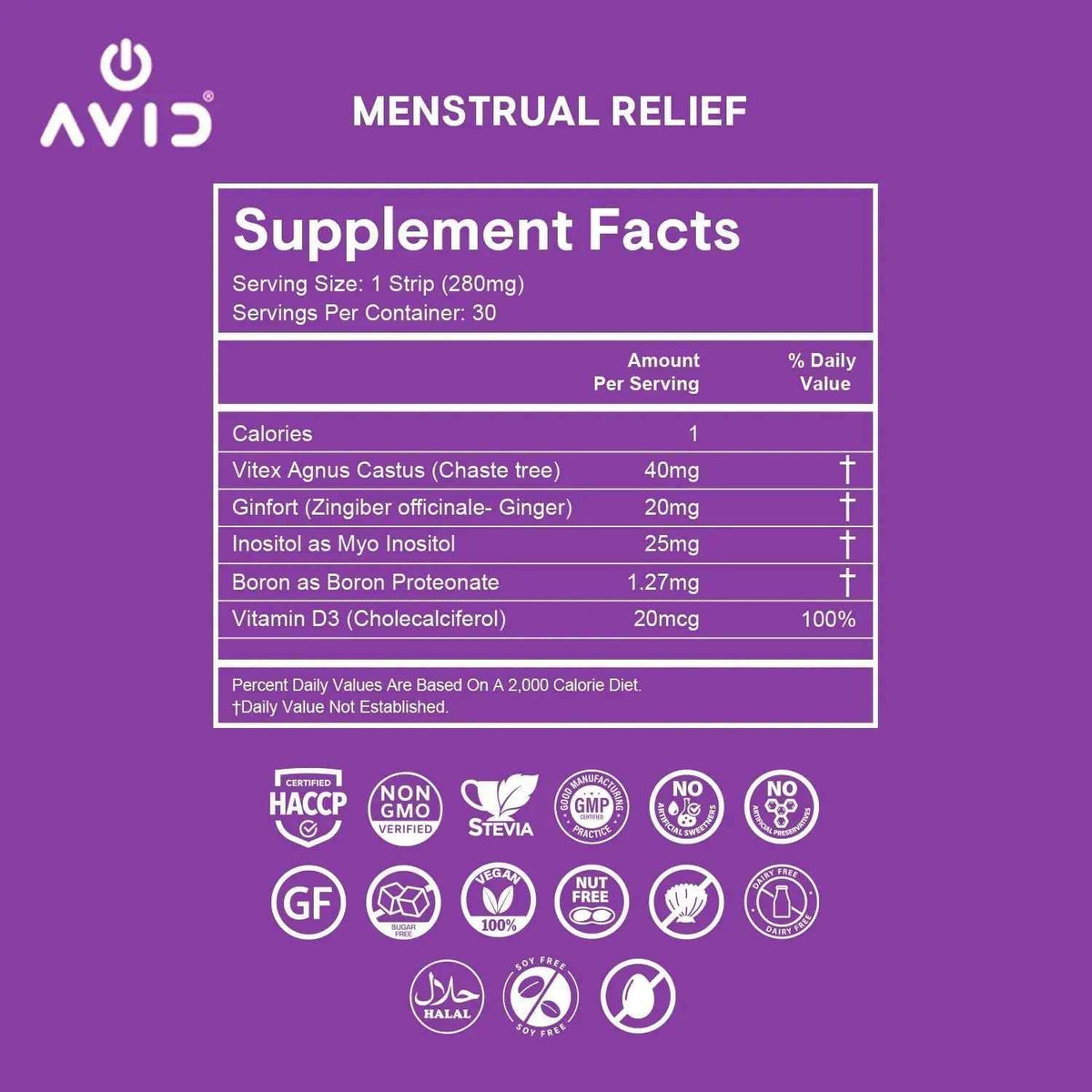 AVID Playboy - Menstrual Relief PMS Oral Strips (30 Edible Strips) Fast Dissolving PMS Cramp Relief & Hormonal Balance Strips for Women - Lemon Ginger Flavored Multi-Benefit PMS Supplement for Women
