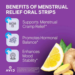 AVID Playboy - Menstrual Relief PMS Oral Strips (30 Edible Strips) Fast Dissolving PMS Cramp Relief & Hormonal Balance Strips for Women - Lemon Ginger Flavored Multi-Benefit PMS Supplement for Women