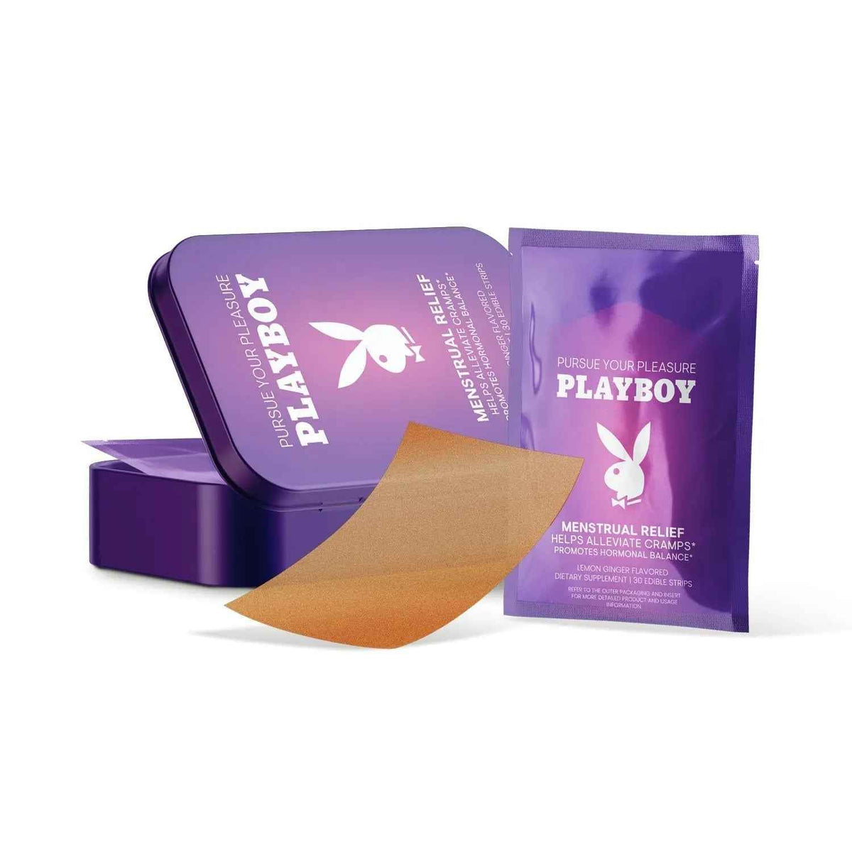 AVID Playboy - Menstrual Relief PMS Oral Strips (30 Edible Strips) Fast Dissolving PMS Cramp Relief & Hormonal Balance Strips for Women - Lemon Ginger Flavored Multi-Benefit PMS Supplement for Women
