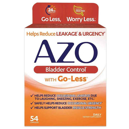 AZO Bladder Control with Go-Less Daily Supplement | Helps Reduce Occasional Urgency & Leakage | 54 Count Cranberry Urinary Tract Health | 100 Softgels