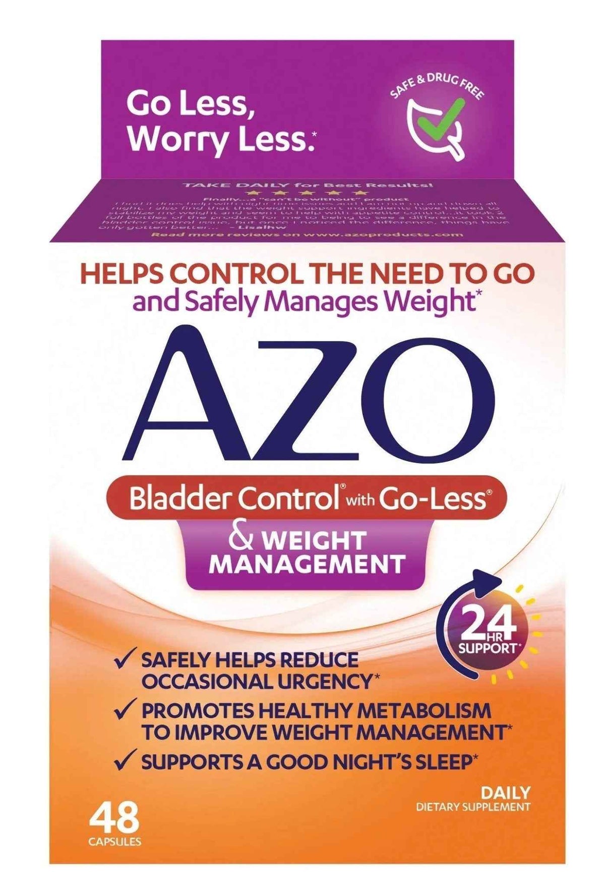 AZO Bladder Control with Go-Less® & Weight Management Dietary Supplement & Dual Protection | Urinary + Vaginal Support*