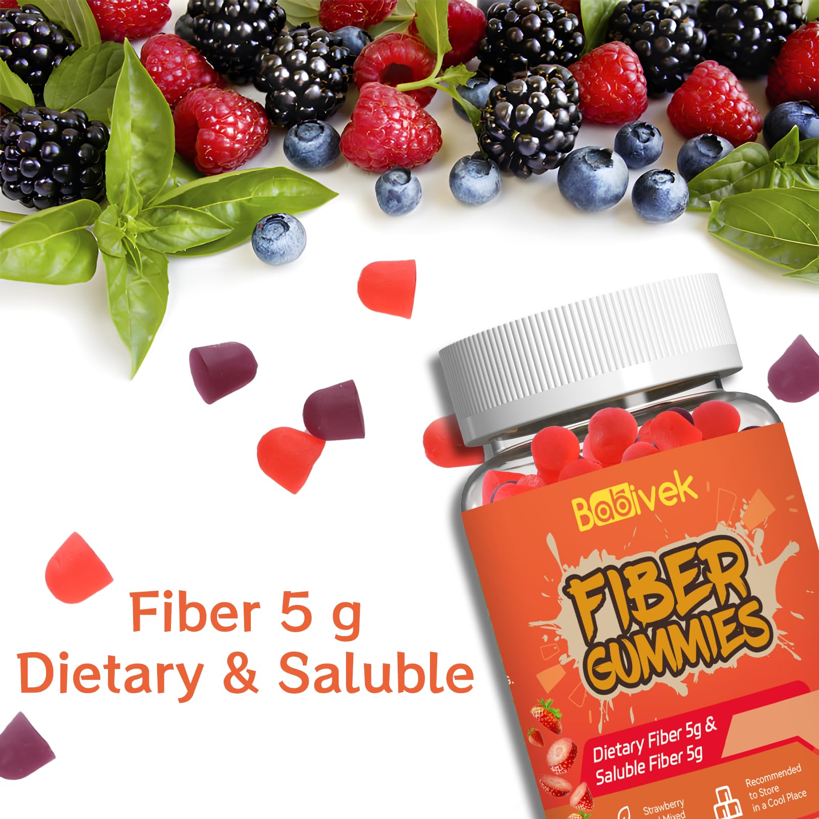 Babivek Fiber Gummies for Women and Men – Dietary Fiber, Gut Health Support, Vegan, Non-GMO, Non-Gluten, Mixed Berry & Strawberry Flavors, 60 Count(Pack of 2) - PrimeBioHealth - canada supplements